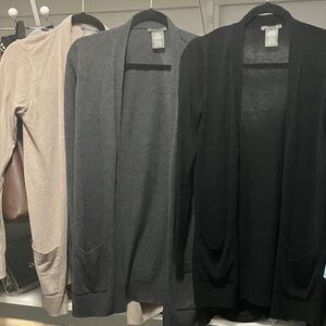 Women's Open Front Cardigan Sweater - Black, Gray, and Tan small